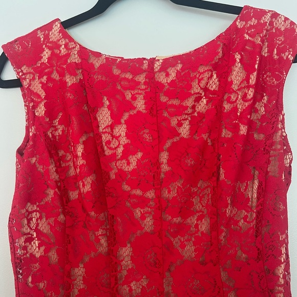 Julian Taylor Red Sleeveless Fit and Flare Lace Overlay Dress - Picture 4 of 10